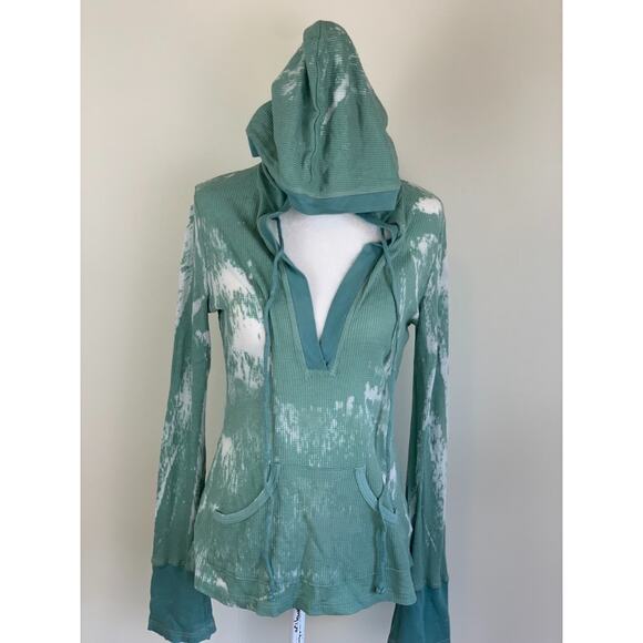 Y2K Butterfly Dropout Hooded Top Hoodie Small Fairycore Vtg Burnout Thermal - Picture 2 of 13